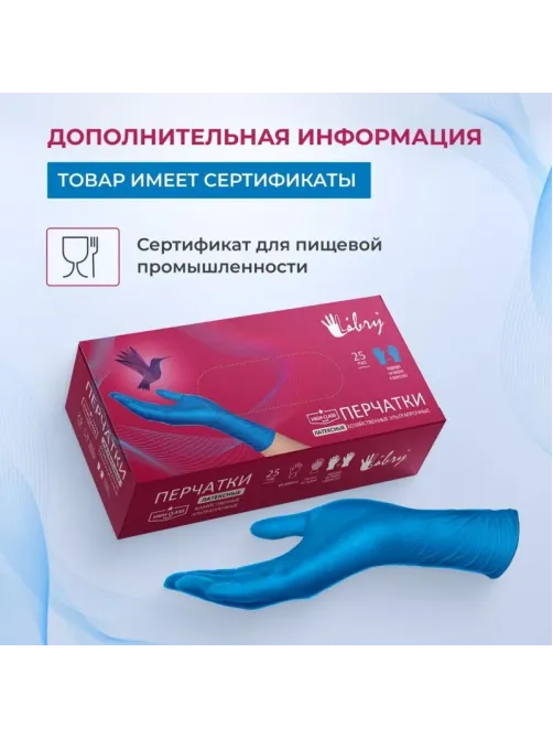 Перчатки одноразовые латекс Libry High Risk  синие (M) 25пар./уп,ПС