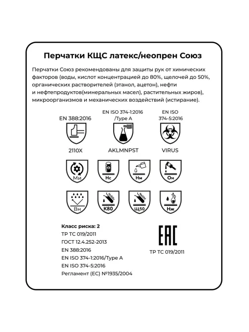 Перчатки латекс/неопрен Manipula Союз (LN-F-05/СG-971) р-р 8-8,5,ПС