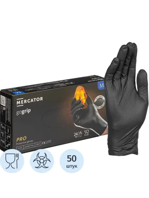 Перчатки одноразовые нитрил GOGRIP BLACK цв.черный (25 пар/уп) р.М,ПС