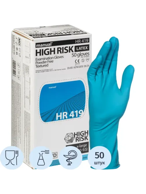 Перчатки мед.смотров. латекс,н/с,н/о, MANUAL HR419 High Risk  XL 25пар,ПС