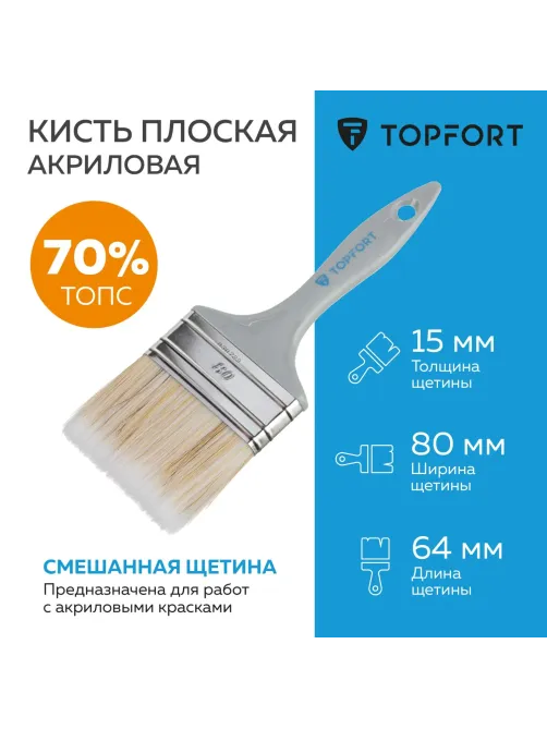 Кисть плоская акриловая Topfort 80x15