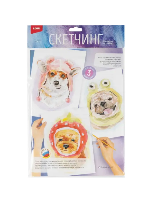 Набор для рисования Скетчинг акварелью Модные пёсики, Рн-044