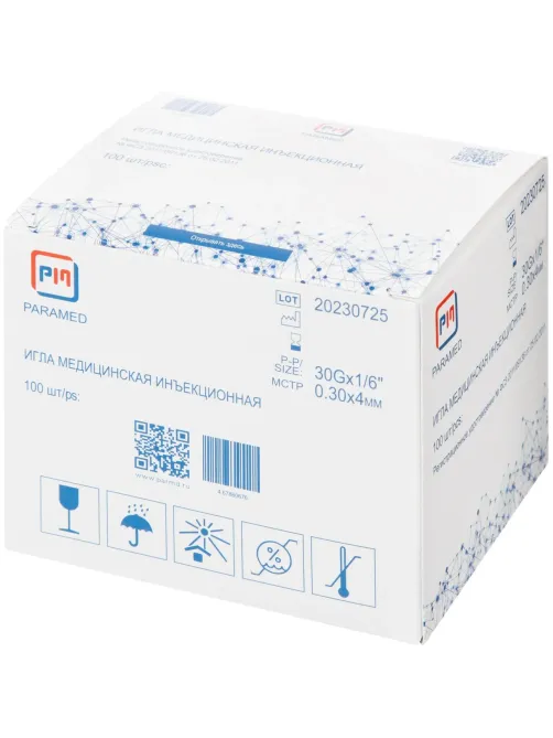 Игла инъекционная (для мезотерапии) 30G (0,3x4мм) Paramed 100 шт/уп