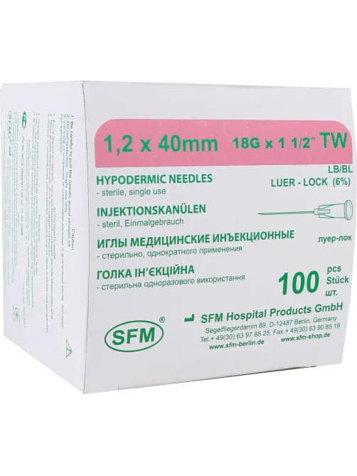 Игла инъекционная 18G (1,2х40 мм) SFM 100шт/уп.