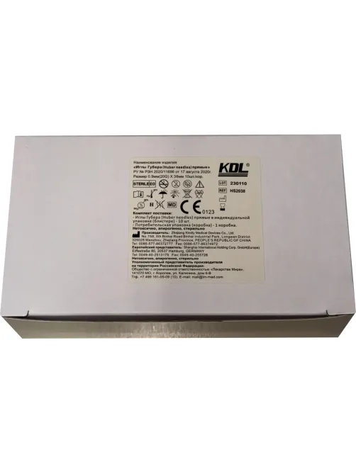 Игла Губера прямая HS 2038 20G (0,9х38 мм) KDL 10шт/уп