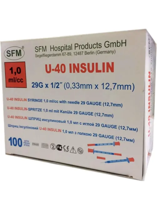 Шприц инсулиновый U-40 1мл 29G(0,33x12,7) инт. 10ш/уп SFM
