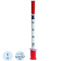 Шприц инсулиновый U-40 1мл 29G(0,33x12,7) инт. 10ш/уп SFM