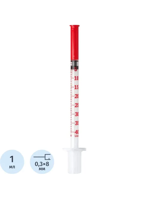 Шприц инсулиновый U-40 1мл 30G(0,30х8) инт. 100шт/уп BD