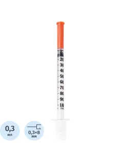 Шприц инсулиновый U-100 0,3мл 30G(0,3х8) инт. 10шт/уп BD