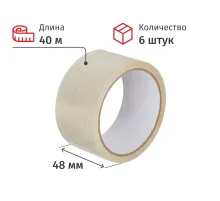 Клейкая лента упаковочная 48ммх40мх38мкм, прозрачная, 6 шт/уп
