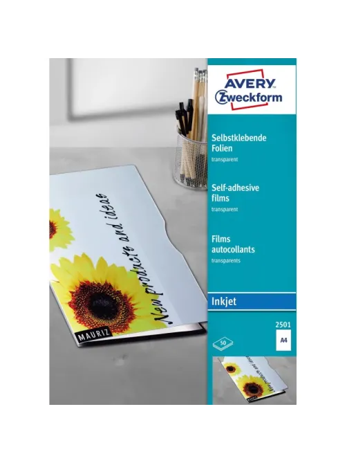 Пленка Avery Zweckform самоклеящаяся, I-J,прозр., А4, 0,17мм, 50 л
