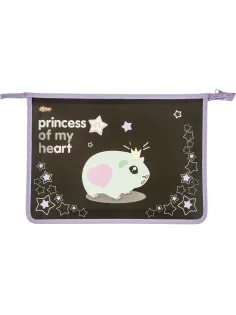 Папка для тетрадей Princess черный,А4,молн.,пласт,ПТ-813