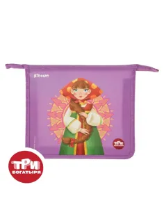 Папка для тетрадей КОМУС Три богатыря Любава,А5,1отд,на молн,пластик,ПТ 713