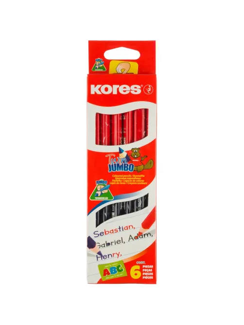 Карандаши цветные 2цв 3-гран,двустор Kores JUMBO 94851