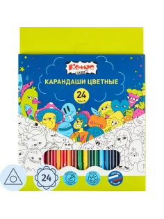 Карандаши цветные 24цв/наб, 3-гранные Комус Класс Максики классические