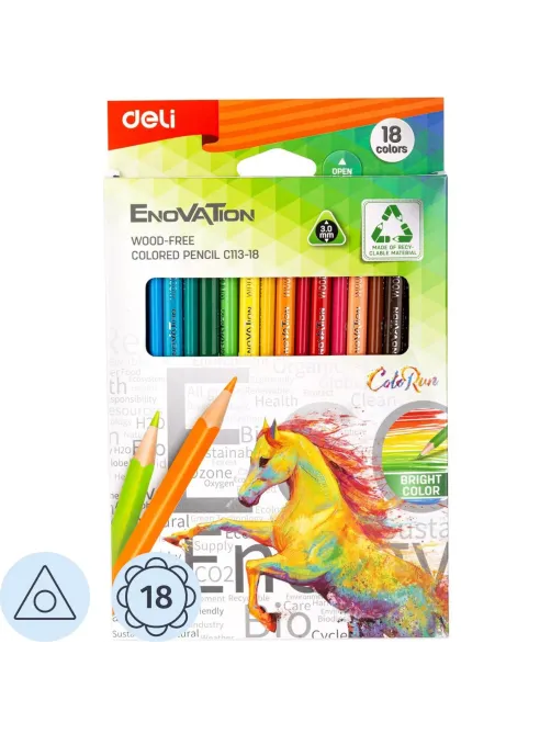 Карандаши цветные 18цв 3-гран Deli Enovation, пластик, EC113-18