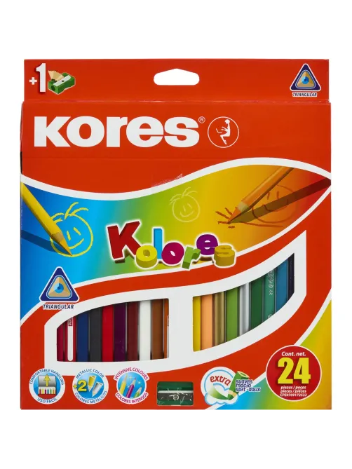Карандаши цветные 24цв 3-гран,точилка Kores 93324.01