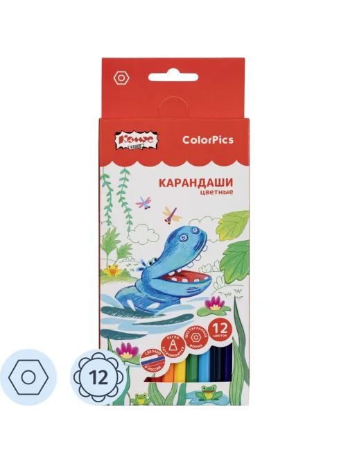 Карандаши цветные 12цветов Комус Класс ColorPics, шестигранные