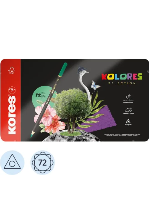 Карандаши цветные Kores Kolores 3-гран 3мм 72 цв/наб в металл.коробке 93372