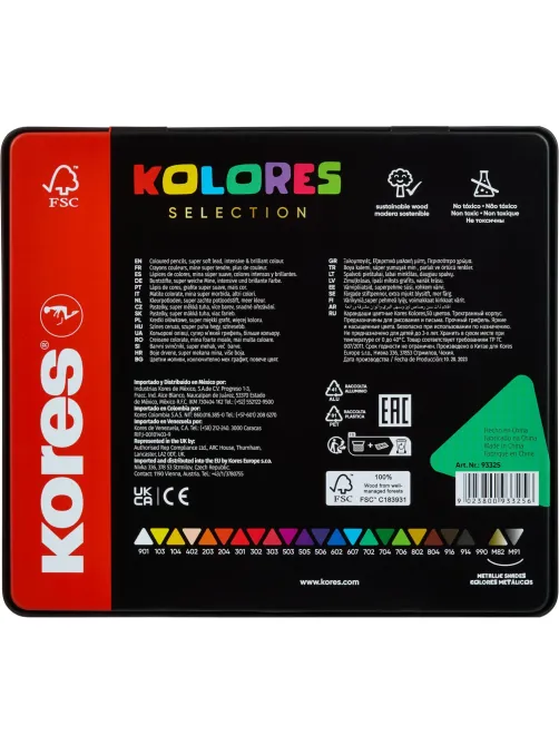 Карандаши цветные Kores Kolores 3-гран 3мм 24 цв/наб в металл.коробке 93325