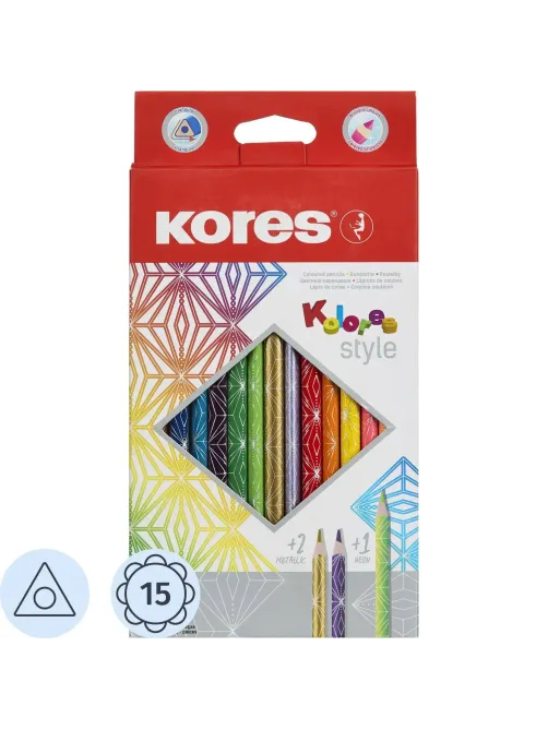 Карандаши цветные 15 цв. 3-гран Kores Kolores Style, 93310