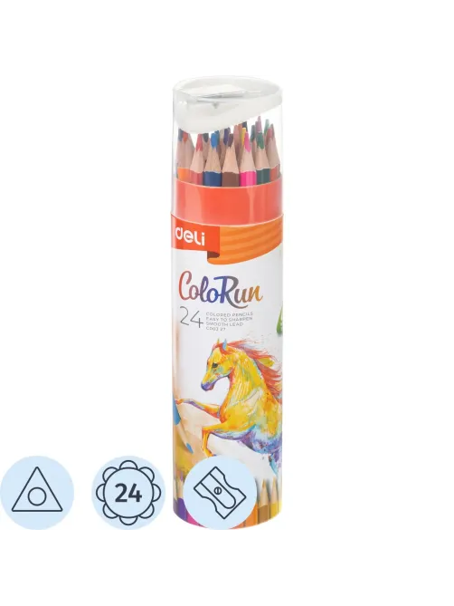 Карандаши цветные Deli EC00327 ColoRun 3-гран. 24цв/наб точилка карт.тубус