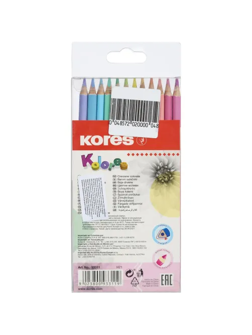 Карандаши цветные 12 цв. 3-гран, Kores Kolores Pastel, 93311