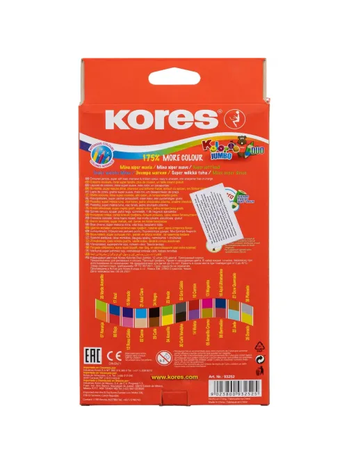 Карандаши цветные двойные 24 цв.,12 шт Kores DUO Jumbo, трехгр,5 мм,93252