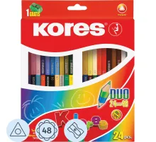 Карандаши цветные 48цв 24шт 3-гран,двустор с точилкой Kores 93224.