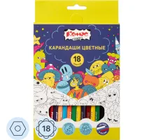 Карандаши цветные 18 цв/наб, 6-гранные Комус Класс Максики классические