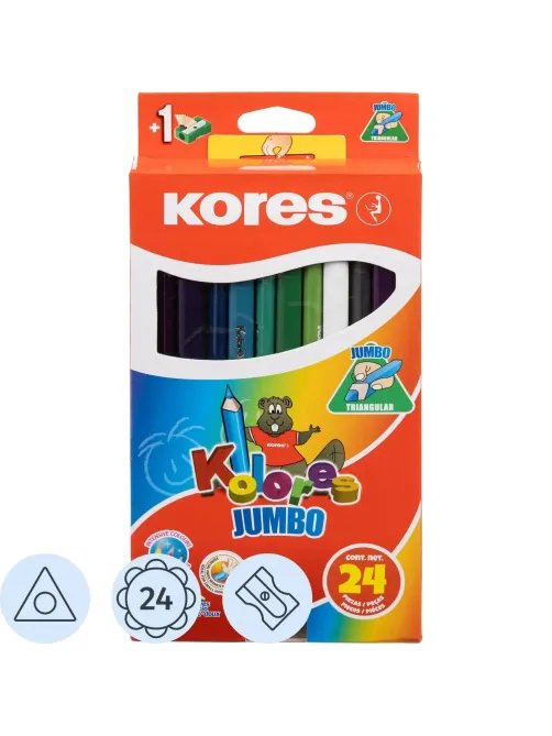 Карандаши цветные 24 цв.Kores Kolores Jumbo,трехгр, 5 мм, с точилкой, 93524