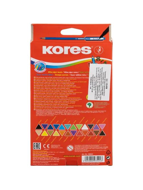 Карандаши цветные 24 цв.Kores Kolores Jumbo,трехгр, 5 мм, с точилкой, 93524