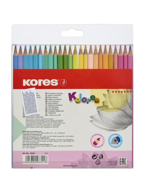 Карандаши цветные 24 цв. 3-гран, Kores Kolores Pastel, 93321