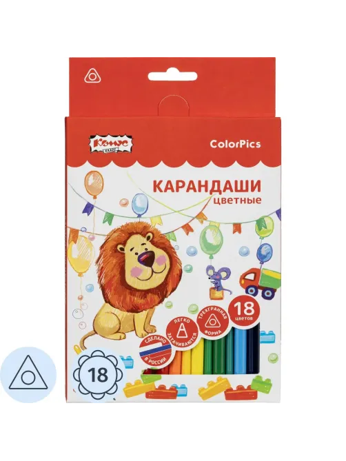 Карандаши цветные 18 цветов Комус Класс ColorPics, трехгранные