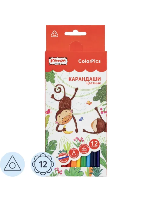 Карандаши цветные 12 цветов Комус Класс ColorPics, трехгранные