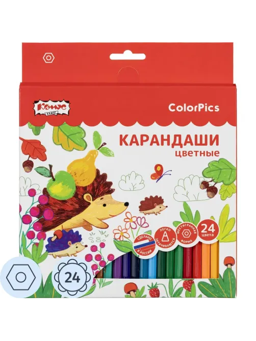 Карандаши цветные 24 цвета  Комус Класс ColorPics, шестигранные