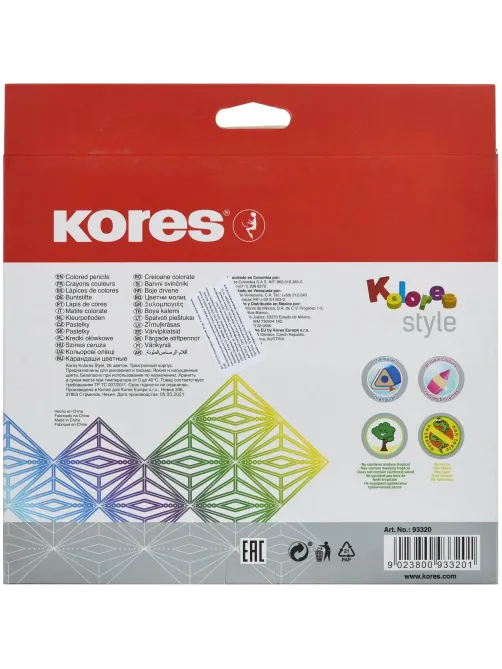 Карандаши цветные 26 цв. 3-гран, Kores Kolores Style, 93320