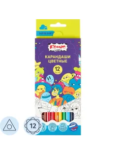 Карандаши цветные 12 цв/наб, 3-гранные Комус Класс Максики Super soft