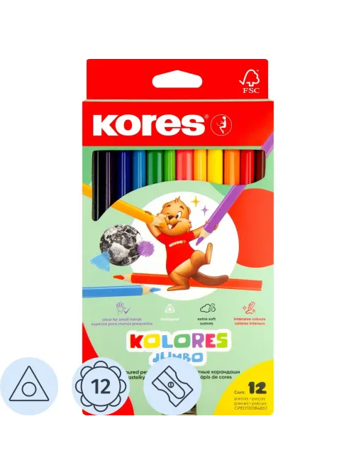 Карандаши цветные 12цв 3-гран,точилка Kores Jumbo 93512.01