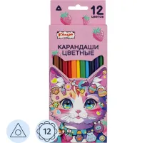 Карандаши цветные Комус Класс Kitty stickers 12 цв, 3мм, трехгранные, дер