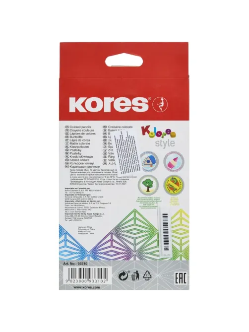 Карандаши цветные 15 цв. 3-гран Kores Kolores Style, 93310