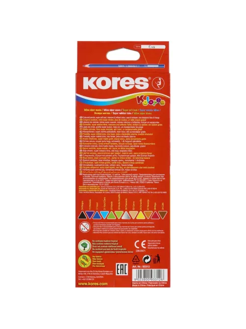 Карандаши цветные 12цв 3-гран,точилка Kores 93312.01