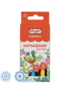 Карандаши цветные 6цв/наб6-гран Комус Класс ColorPics коротк,88мм