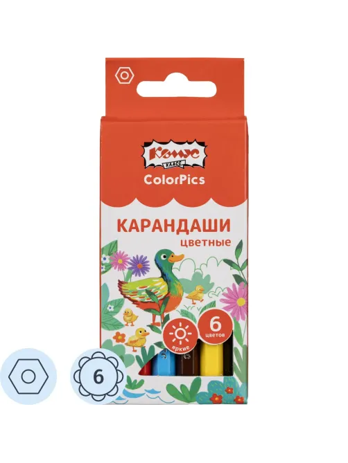Карандаши цветные 6цв/наб6-гран Комус Класс ColorPics коротк,88мм