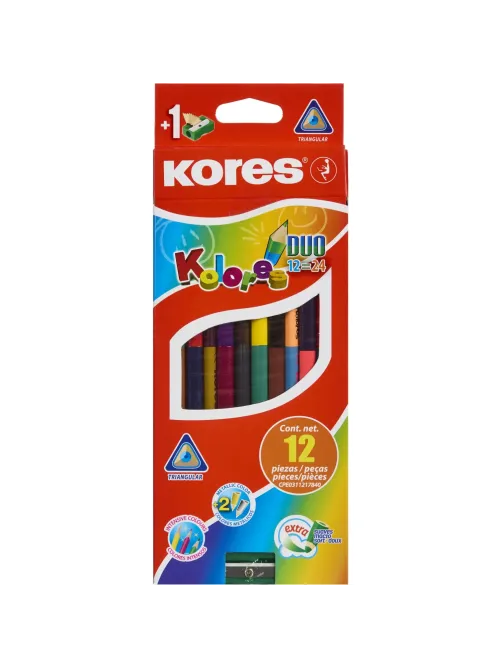 Карандаши цветные 24цв 12шт 3-гран,двустор с точилкой Kores 93212.