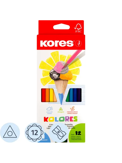 Карандаши цветные 12цв 3-гран,точилка Kores 93312.01