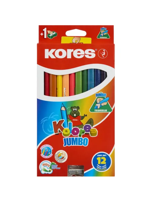 Карандаши цветные 12цв 3-гран,точилка Kores Jumbo 93512.01