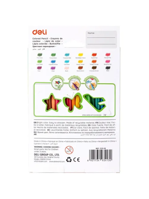 Карандаши цветные 18цв 3-гран Deli Enovation, пластик, EC113-18