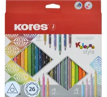 Карандаши цветные 26 цв. 3-гран, Kores Kolores Style, 93320