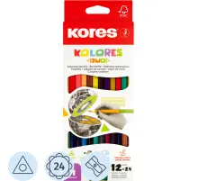 Карандаши цветные 24цв 12шт 3-гран,двустор с точилкой Kores 93212.